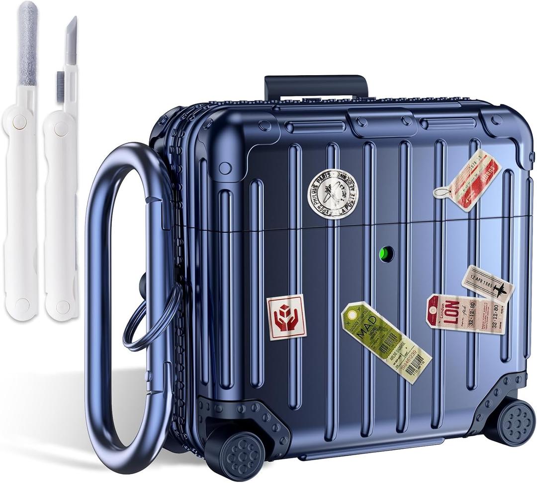 Filoto Compatible with Airpods 4 Case Cover 2024, Cute Fashion Suitcase Design for Airpods 4th Generation Case with Keychain/Cleaner Kit, Shockproof Protective Hard Case for Air pods 4 Gen(Blue)