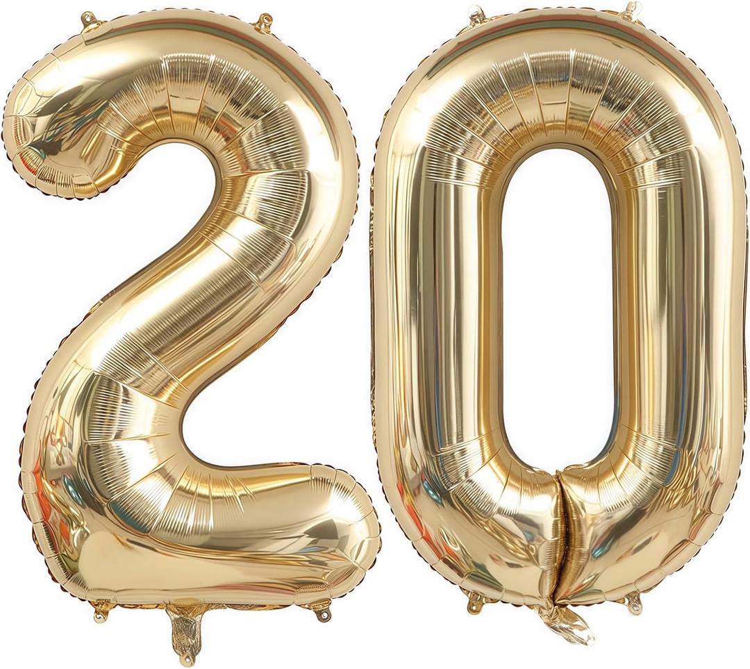Champagne Gold 20 Balloon Number,40 Inch Light Gold 20 Balloons Big Foil Mylar Helium Number 20 Balloon for Birthday Party Anniversary Decorations