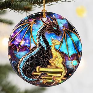 Christmas Ornaments, Dodosky 2.8in Ceramic Dragon Ornament, Xmas Decor, Christmas Tree Ornaments, Xmas Decorations for Tree, Holiday Ornament, Gifts for Dragon Lovers, Gifts for Bookworms, Book Lovers