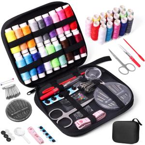 JUNING Sewing Kit with Case Portable Sewing Supplies for Mom Grandma Women Men Teen Girls Boys Home Traveler, Adults, Beginner, Emergency, Contains Thread, Scissors, Needles,Measuring Tape and More