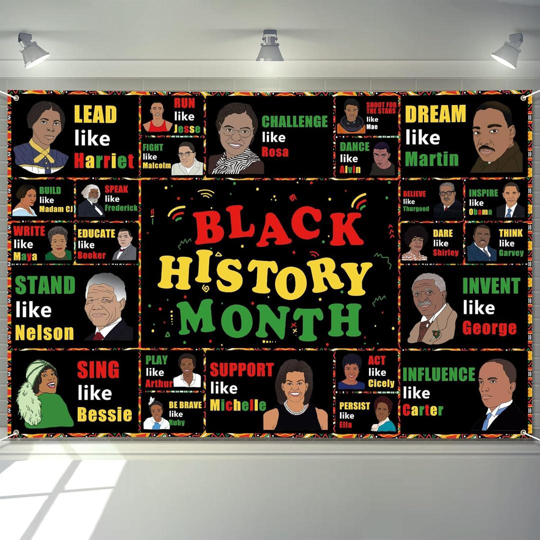 Black History Month Banner 72" x 48" Decorations Famous People African American History Month Banner School Classroom Art Posters for Party Supplies Photography Background Home Decor