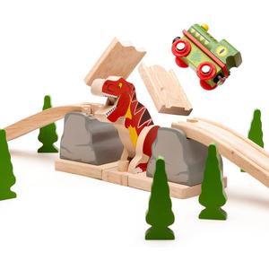 Bigjigs Rail, T-Rex Bursting Bridge, Wooden Toys, Dinosaur Toys, Bigjigs Train Accessories, Dinosaur Track, Wooden Train Sets, Trains for Kids, Bigjigs Trains