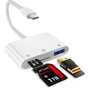 SD Card Reader USB C, High Speed Data Sync USB 3.0 to SD/TF Card USB Adapter, Memory Card Camera Veiwer for USB-C Devices Compatible with iPhone 15/16 iPad Mac PC Android Phone Tablet Plug and Play, White