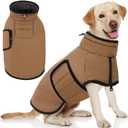 AOFITEE Dog Coat, Waterproof Dog Jacket, Dog Winter Coat with Harness Hole & High Collar, Warm Fleece Dog Snow Jacket for Cold Weather, Reflective Dog Snowsuit for Large Dogs, Great Dane, XXXL (Brown)