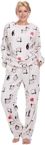 Fleece Pajamas For Women 2 Piece PJ Set Long Sleeve Women's Printed Sleepwear (Large)