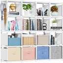 Mavivegue Book Shelf, 16 Cube Storage Organizer, Metal Cube Bookshelf, DIY Bookcase, Tall Book case for Bedroom, Living Room, Office -White