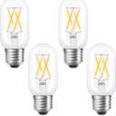 40 Watt Equivalent LED Bulb, E26 Base, Energy Efficient 4W, Soft Warm White 3000K Dimmable 400lm Tubular T14 T45 Edison LED Light Bulbs for Pendant Sputnik Vanity Chandeliers Ceiling, 4 Pack