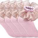 Yepami 4 Pairs Girls Ruffle Socks Big and Shimmering Lace Sock Ruffled Dress Socks for Girl Toddler (Pink, S)