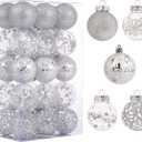 Christmas Ornaments Set, 30ct 2.36inch Assorted Clear Christmas Ornaments Shatterproof for Christmas Tree Decoration Silver Hanging Balls for Thanksgiving Xmas Wedding Party Home Indoor Outdoor Decor