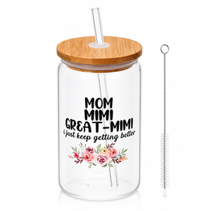 Christmas Grandma Gifts For Grandma Mom Lola Great Lola Glass Coffee Cup With Lid And Straws 14oz - Christmas Glass Cup gifts For Grandmother