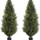 6FT Artificial Cedar Topiary Trees, Set of 2 Realistic Outdoor Indoor Fake Potted Plants with Planter, UV Resistant for Porch, Garden, Balcony, Patio & Office Decor