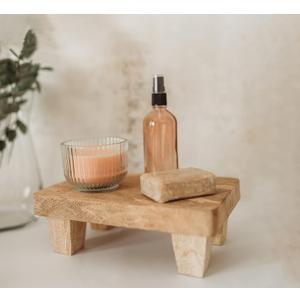 Wooden Tray Pedestal Decor | Display Riser for Plant and Other Home, Kitchen or Bathroom Accessories Hand Carved Mango Wood 2 Finishes (Natural Wood)