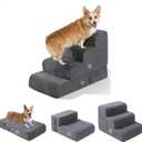 Dog Stairs for Small Dogs, 4-Step Dog Steps for Bed & Couch, High-Density Foam Pet Stairs, Non-Slip Indoor Pet Ramp, Washable Cover, Fits Beds up to 18.1", Grey