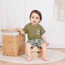 Toddler Baby Boy Summer Clothes Retro Embroidery Duck Hunting Shirts T-Shirt + Elastic Camouflage Shorts Set (Army Green)