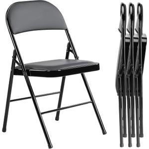 Yapamar Folding Chair 4-Pack, Leather Padded Folding Chairs, Easy to Use and Store, Outdoor and Indoor, for Home, Office, Party, Comfy, Black, 18"D x 18"W x 30.7"H