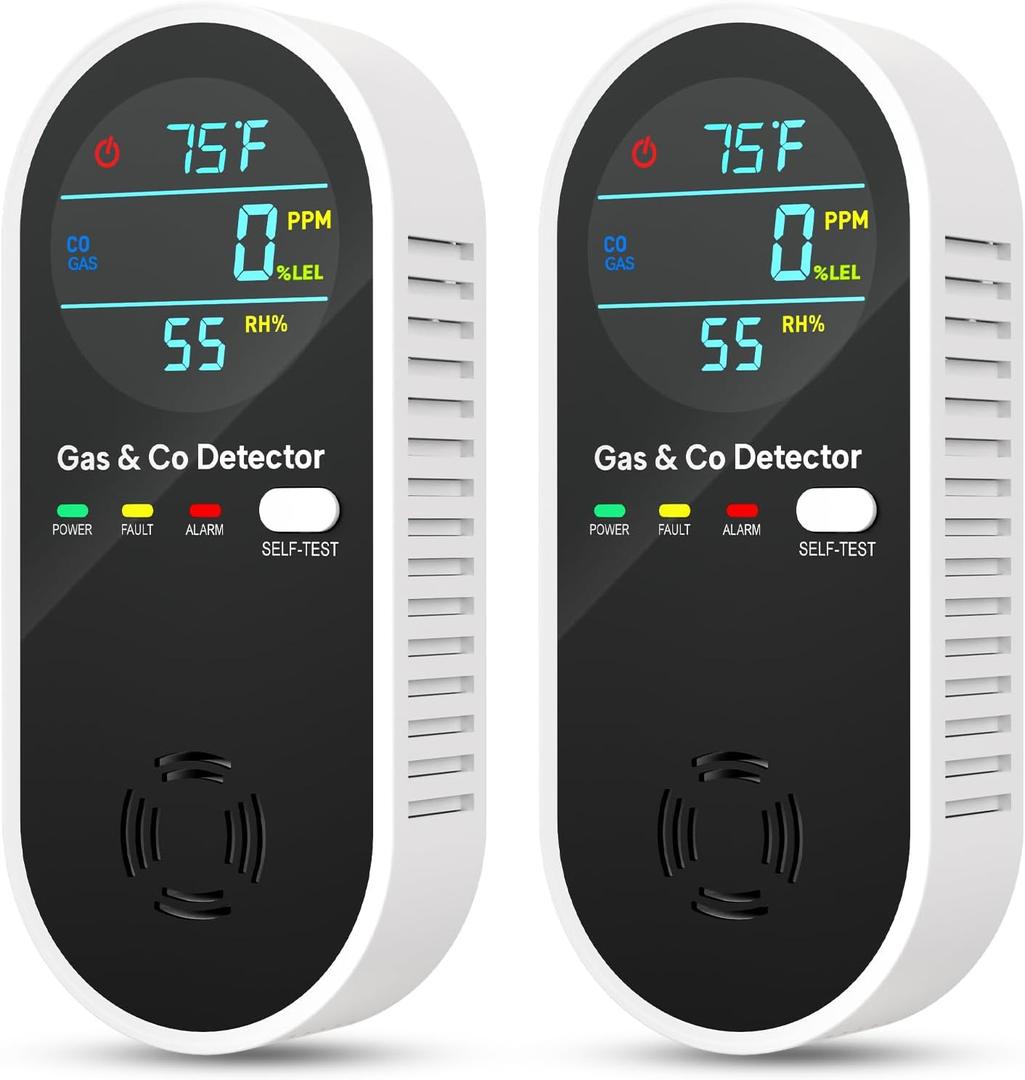 4-in-1 Natural Gas Leak Detector & Carbon Monoxide Detectors with Natural, Propane, Co & Gas Leak Detector - Carbon Monoxide Detectors Plug in -Temperature & Humidity Detectors for Home, RV (2 Packs)