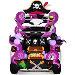 JOYIN Halloween Pirate Trunk Or Treat Car Decorations Kit for SUV Outdoor Indoor Decor Octopus, Banner Haunted House Archway Balloons Knife Treasure Chest