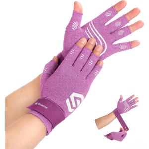 Duerer Arthritis Compression Gloves with Straps, Women Men for RSI, Carpal Tunnel, Rheumatoid, Tendonitis, Hand Pain, Hand Support. Fingerless Gloves for Computer Typing and Daily work (Purple, S) (Small (1 Pair))