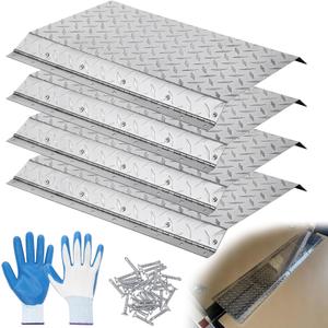 Gisafai 4 Pcs Trailer Door Ramp Transition Flap Hinged Aluminum Door Slider Plate 1272 in Anti-Slip Foldable Edge Protectors Kit for Trailer Doors with Screw Gloves Easy Installation