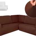 Breling 3 Pcs L Shaped Couch Covers for Sectional Corner Sofa Stretch 5 Seat Washable Corner Sofa Slipcover Sectional Couch Protector for Living Room(Brown,Milk Silk)