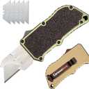 utility knife, EDC Auto Box Cutters Retractable Heavy Duty Cardboard Cutter, Replaceable Blade Pocket Knife With Clip, With 5pcs Spare Blades (Green-atte)