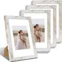 Hongkee 8x12 Picture Frame Set of 4, Made of Glass and Distressed White Wooden Frame - Display 6x8 Picture with Mat or 8 x 12 Poster Without Mat, 8 by 12 Photo for Wall or Tabletop