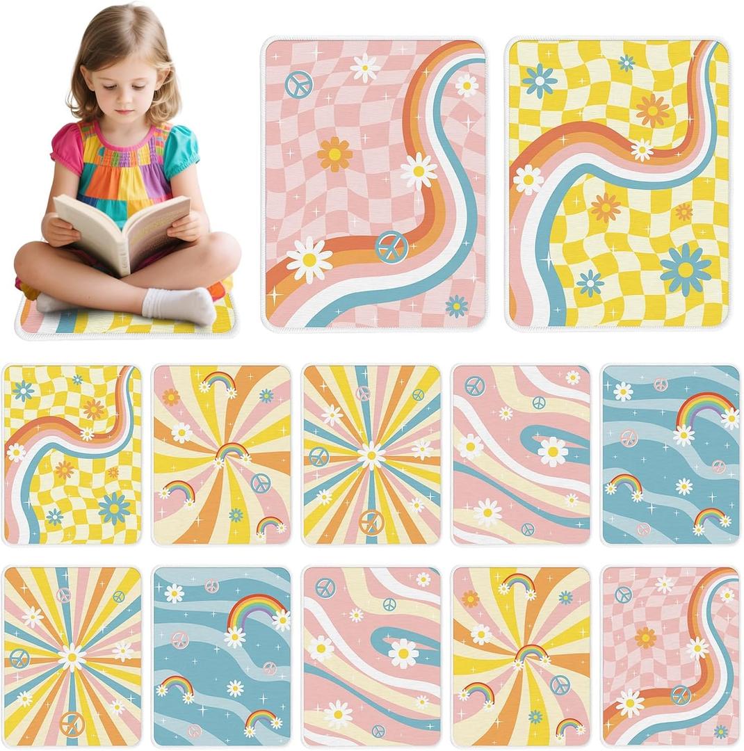 12Pcs Carpet Squares for Classroom,Classroom Sitting Floor Seats,16.5 * 12.5inch Rainbow Classroom Decor sit Spots,Non-Slip Floor Cushion Educational Area Rug for Kindergarten Preschool Playroom