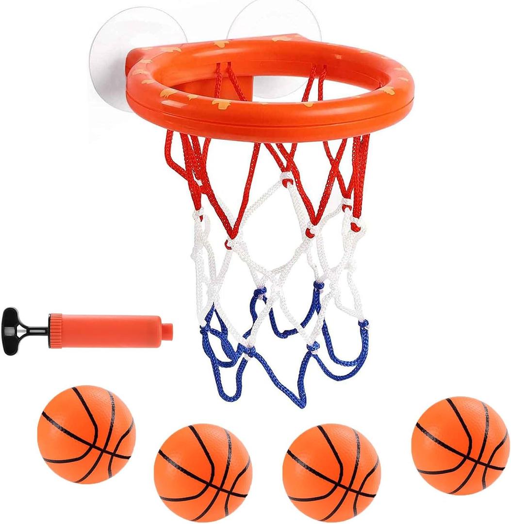 Cyfie Bath Toys for Toddlers - Bathtub Basketball Hoop Set With 4 Balls for Kids Ages 4-8 - Suction Cup Shower Toy for Boys and Girls