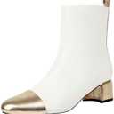 Mofirdast Womens Ankle Chunky Low Heels Boots Round Cap Toe Two-tone Color Blocking Booties Side Zipper Mid calf Boots, Size 8