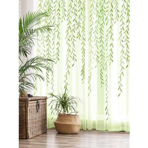 Breling Willow Voile Curtains Cute Green Sheers Leaf Tulle Vine Window Sheers Ivy Pretty Curtain for Living Room Bedroom Window Door Balcony(4 Pieces,39.4 x 78.7 Inch)