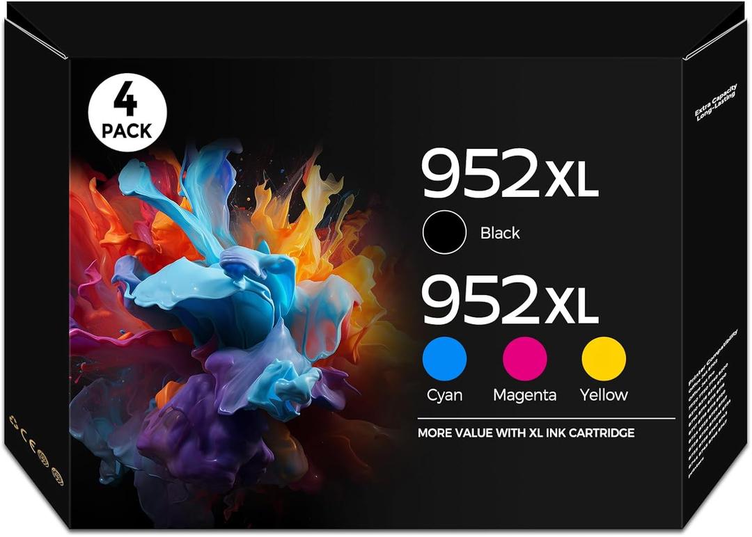 952XL 952 XL Ink Cartridge Black Color Combo Pack for HP 952 XL Replacement Compatible with OfficeJet Pro 8710 7740 8720 8715 8210 8703 OfficeJet 8702 Printers (Black Cyan Magenta Yellow, 4 Pack)