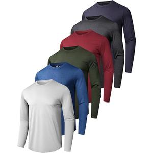 6 Pack Men's Quick Dry Long Sleeve Shirts UPF 50+ UV Sun Protection SPF Shirt Moisture Wicking T-Shirt for Casual Workout