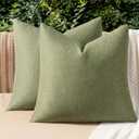 MIULEE Pack of 2 Decorative Outdoor Solid Waterproof Throw Pillow Covers Faux Linen Garden Farmhouse Cushion Cases for Patio Tent Balcony Couch Sofa 16x16 Inch Dark Green