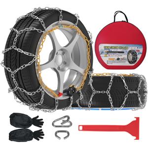 Auto-Fixing Snow Chains, 30s Quick Fit Easy Installation Tire-Chains, Portable Reusable High Carbon Steel Anti Slip Tire Chain for Passenger Car, Pickup Trucks and SUV - Set of 2 (HKN-90)