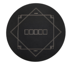 SLOWPLAY Godel 47 Inch Round Poker Mat for Texas Holdem | Poker Table Top with Extra Water Repellency, Hemmed Edges, Noise Reduction | Super Portable for Gaming Everywhere (Black and Champagne Gold)
