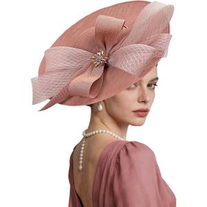 Kgromfy Women's Wide Brim Fascinator Hat Tea Party Headband Large Vintage Church Hat Lady Headwear for Derby Wedding Cocktail