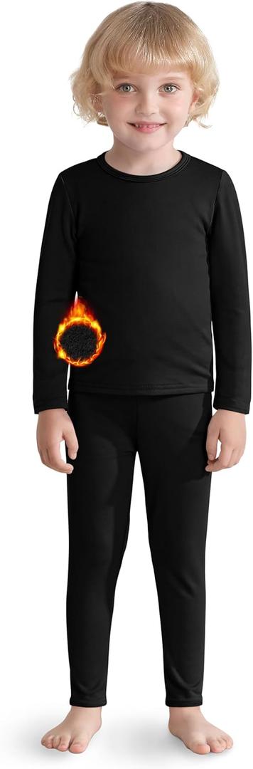 VZV 2T-6Y Toddler Thermal Set Thermal Underwear for Kids Fleece Lined Toddler Base Layer Long Johns for Kids Boys Girls (5T, Black)