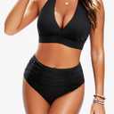 Tempt Me Women Two Piece High Waisted Bikini Set Swimsuits Push Up Halter Tummy Control Bottoms Bathing Suits XL