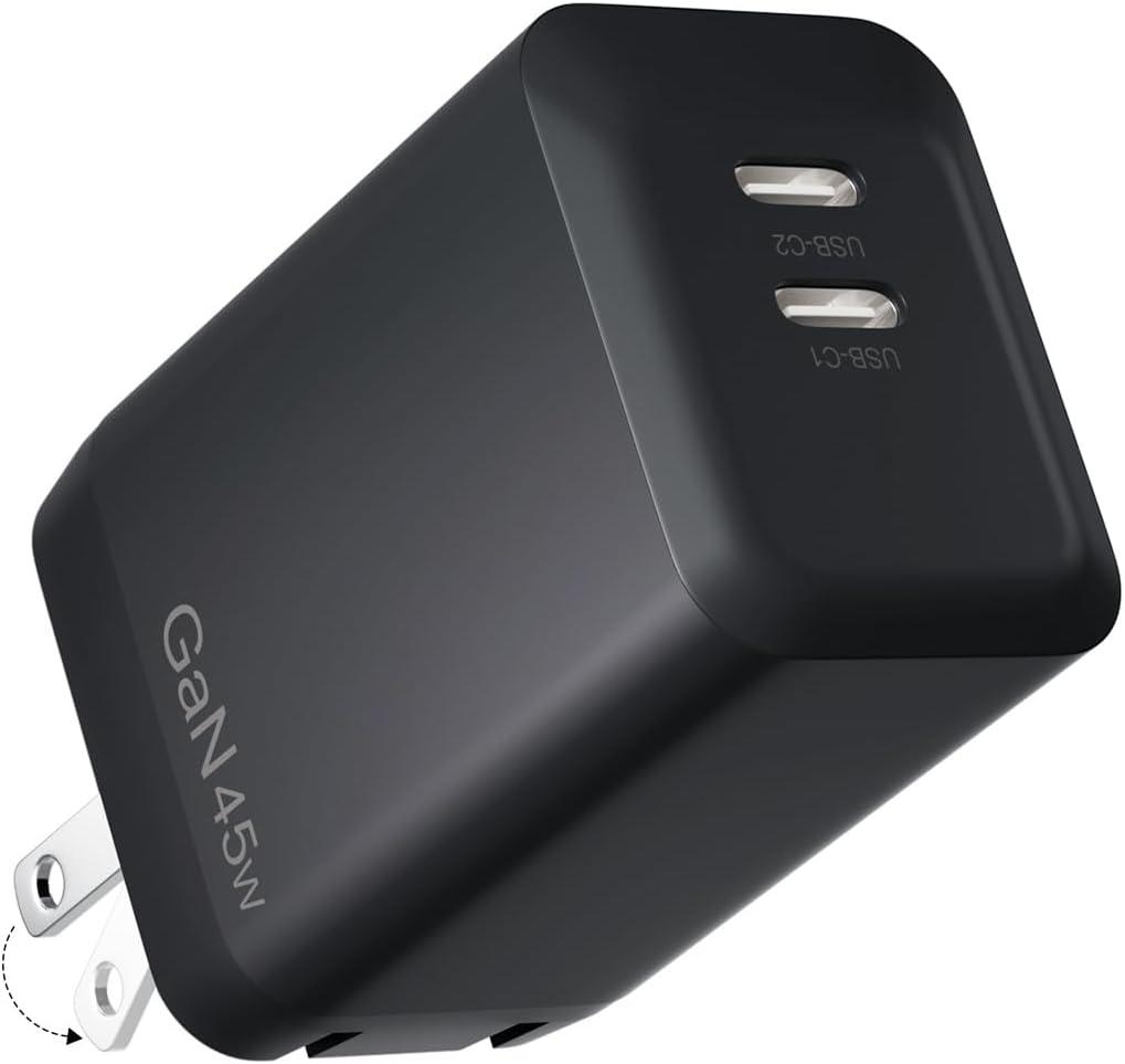 45W Charger Foldable Compact GaN PPS Super Fast Dual USB C Wall Charger Block - for Samsung Galaxy S23/S22/S21/S20 Series,Compatible with Samsung & Other USB-C Devices