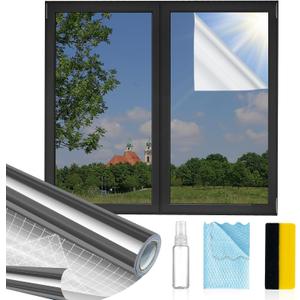 Window Privacy Film One Way, Reflective Mirror Window Film Daytime Privacy, UV Sun Blocking Heat Control Static Cling, Window Tint for Home Office - 29.5 Inch X 6.5 Feet