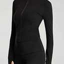 Lviefent Womens Lightweight Full Zip Running Track Jacket Workout Slim Fit Yoga Sportwear with Thumb Holes (Black, L)