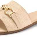 Rihero Women's Flat Sandals Summer Comfortable Square Open Toe Slip On Leather Slide Sandals, Size 10
