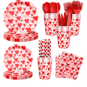 25pcs Valentine's Day Party Decorations Lovely Heart Valentines Day Party Plates, Cup, Napkin, Tableware, Valentines Day Engagements Weddings Anniversary Party Supplies Plates Serve 25Guests