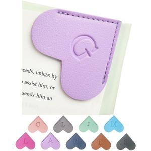 MOTEERLLU Personalized Leather Heart Bookmark with Initials, Handmade, Letter Cute Custom Corner Book Marks for Reading Women, Teachers, Students, Book Lovers, Book Accessories(Purple,G)