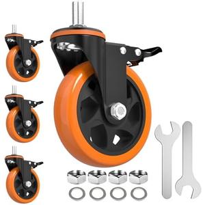 Caster Wheels Heavy Duty 5 Inch Stem Caster 2400Lbs, Threaded Stem Casters 1/2"-13 x 1(Stem Diameter 1/2", Stem Length 1"), Safety Locking Caster Set of 4, Industrial Castor Wheels for Cart,Furniture