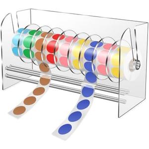 Sticker Dispenser,Label Dispenser,Sticker Holder Organizer,Sticker Roll Dispenser,Adjustable 9 Disks Acrylic Lable Roll Holder Organizer, Label Stand for Holding Tape Sticker Label Office and Home