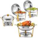 WILPREP Chafing Dishes for Buffet, 4 Pack 5 qt Round Chafing Dish Set with Foldable Frames & Lid Holders, Food Grade Stainless Steel Food Warmers for Parties Buffets Banquets Events, Gold & Silver