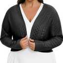 Lastshe Women's Plus Size Shrug Open Front Long Sleeve Cropped Openwork Cover Ups Bolero Dressy Cardigans for Dresses (Black, XXXL)