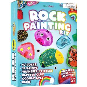 Dan&Darci Rock Painting Kit for Kids  Arts and Crafts for Girls & Boys Ages 612  Craft Kits Art Set  Supplies for Rocks Paint  Best Tween Gift Ideas for Kid Activities Age 6 7 8 9 10 11