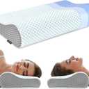 Memory Foam Pillows Neck Pillow Bed Pillow for Sleeping, Ergonomic Cervical Pillow for Neck and Shoulder Pain Relief,Orthopedic Contour Pillow for Side Back Stomach Sleeper(Blue&Grey)